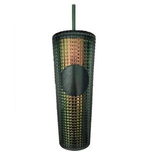 New Starbucks Green Rainforest Grid Iridescent Tumbler Fall 2022 Venit Cold 24oz